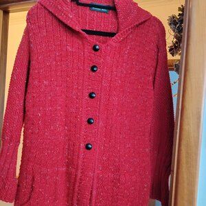 Blarney Mills Wool long red cardigan w/ hood     SZ M